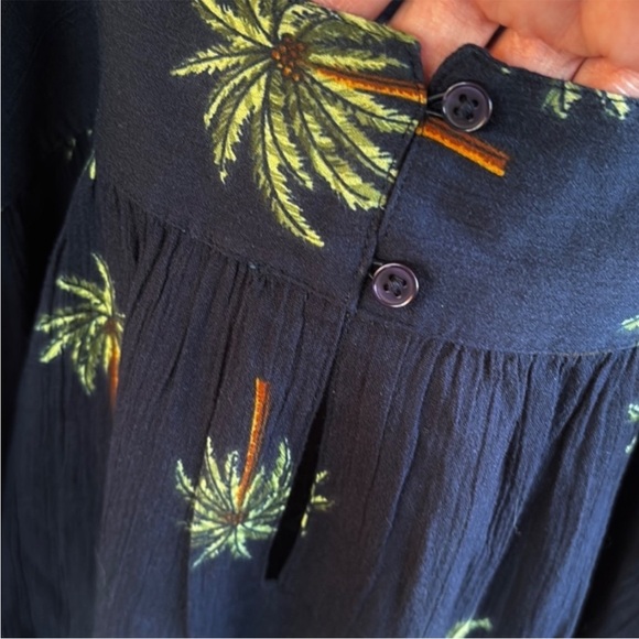 NWT LOFT Beach Gauze Tiered Palm Tree Tie Strap Swing Dress Blue Size Large - Picture 11 of 13